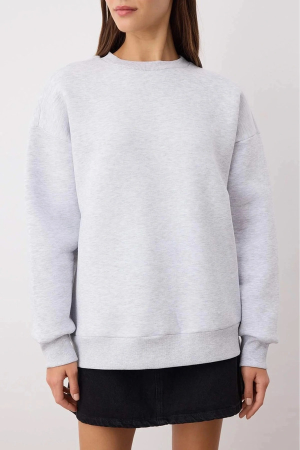 AyrStore 3 Iplik Şardonlu Bisiklet Yaka Sweatshirt Gri
