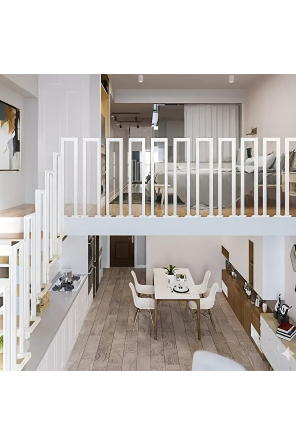 AydınMetal Modern Loft Kat Korkuluk Metal Merdiven Korkuluğu Güvenlik Bariyeri - Kolay Montaj - (BEYAZ)