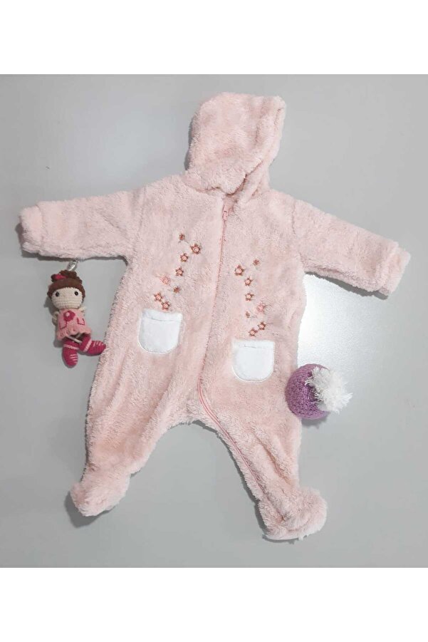 Sönmez Baby ÇİÇEK NAKIŞLI KIŞLIK WELSOFT KAPÜŞONLU KIZ BEBE TULUM