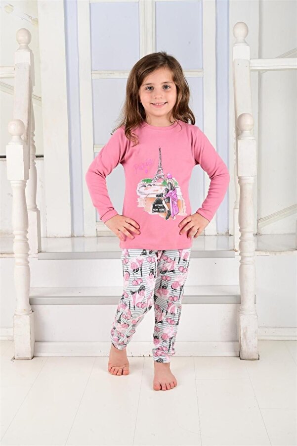 Vitmo Baby Kız Çocuk Uzun Kollu pamuklu Pijama Takımı Paris Girl