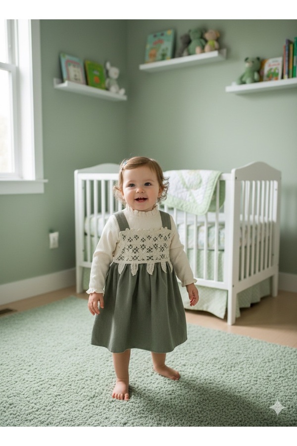 çilek bebe Kız Bebek&Kız Çocuk Yeşil Robalı İkili Elbise Takım