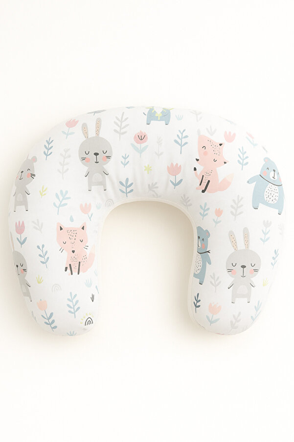 Jaju Baby Gri Tavşan Desenli Emzirme Yastığı – %100 Pamuklu, Yumuşak Dokulu, Yıkanabilir Kılıf