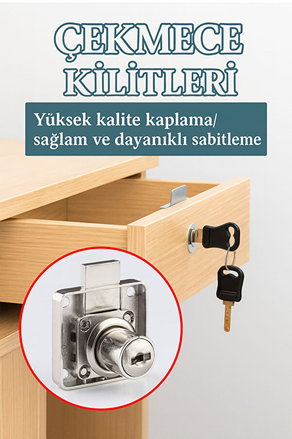 Badem10 Çekmece Kilidi Krom Metal Dayanıklı Güvenlik Kilidi Çocuk Korumalı Dolap ve Çekmece Emniyet Sistemi