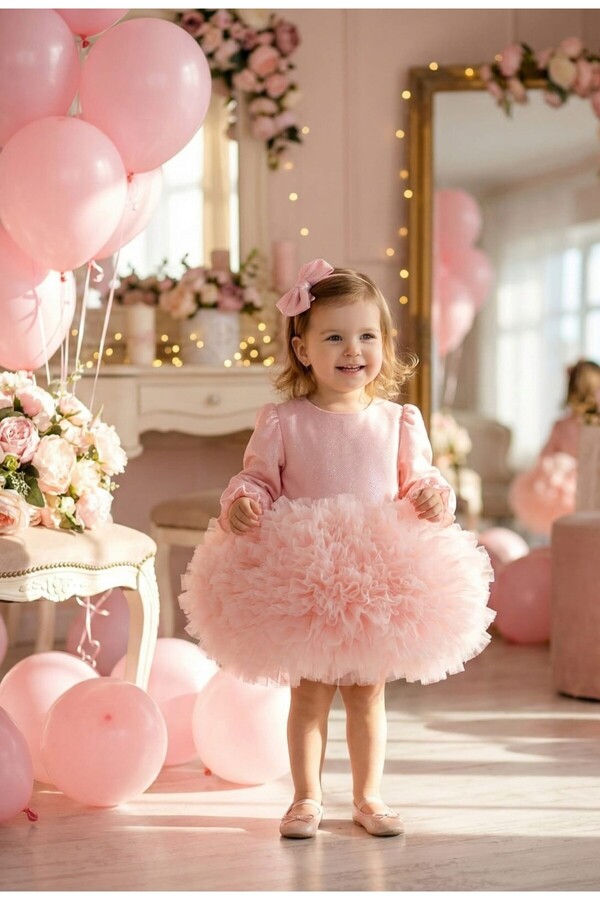 penu baby kids Pembe Tütülü Uzun Kol Kız Bebek Elbise - Princess