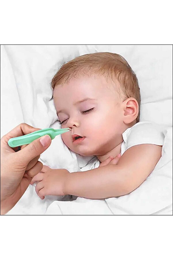Vi Caro 2 Adet Bebek Burun Kulak Göbek Temizleme Cımbızı Plastik İnce Uçlu Hassas Cımbız + Çatal Kaşık