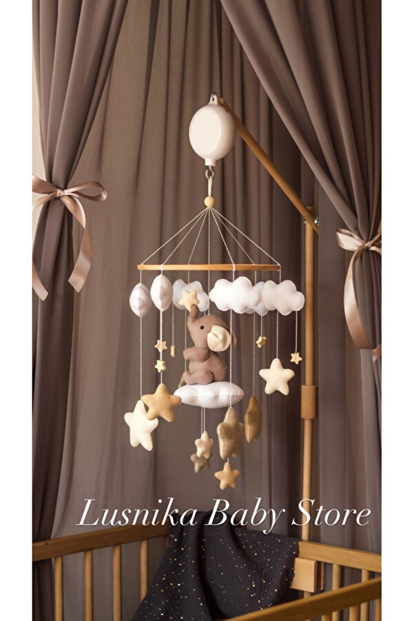 LusnikaStore Beşik Dönencesi ( Müziksiz) Beşik Yanı Süsü Bebek Odası Dekorasyon Montessori Natural Anne