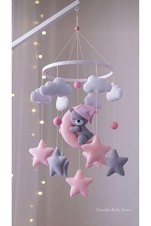 LusnikaStore Beşik Dönencesi ( Müziksiz) Beşik Yanı Süsü Bebek Odası Dekorasyon Montessori Natural Anne