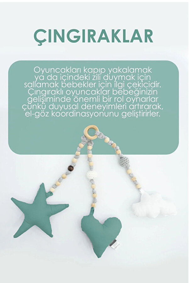 mordesign Bebekler Için 3 Adet Montessori Oyuncak, Handmade Çıngırak Oyuncak, Bebekler Için Diş Kaşıyıcı,Yeşil
