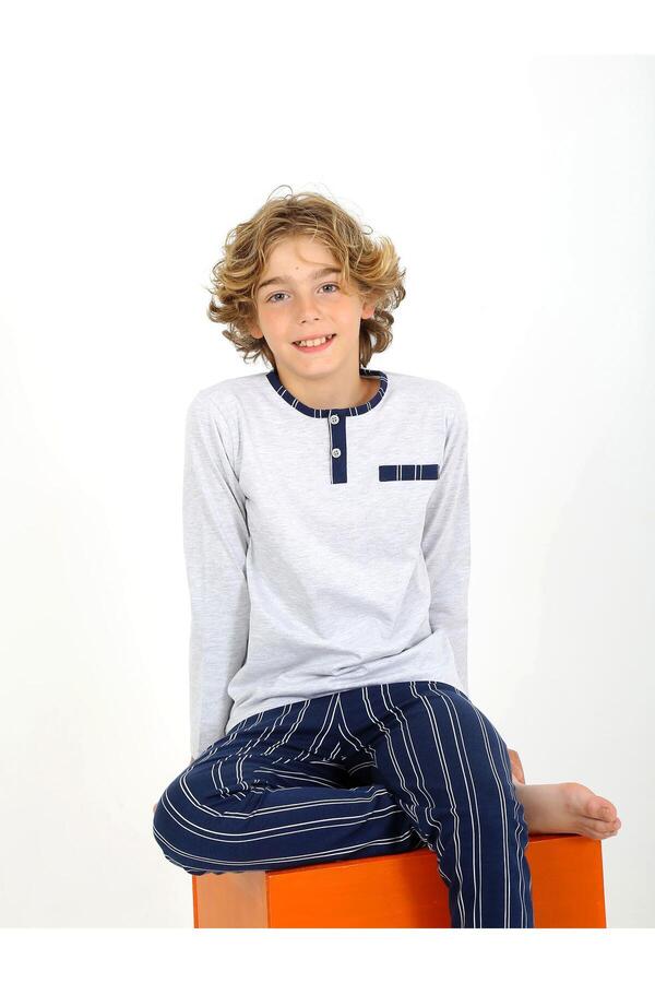 Vitmo Baby Erkek Çocuk Uzun Kollu %100 Pamuklu Düğme Detaylı Pijama Takımı Classic