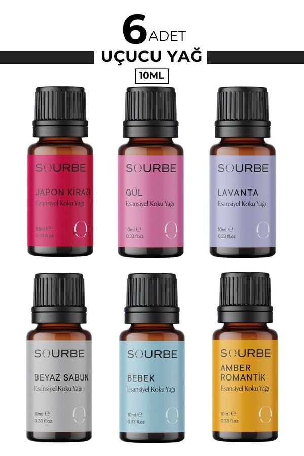 SOURBE Japon Kirazı Gül Lavanta Beyaz Sabun Bebek Amber Saf Esansiyel Uçucu Yağ Buhurdanlık Yağı 6x10ml