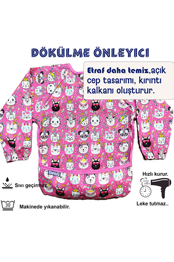 Gneisto Baby Uzun Kollu Mama Önlüğü - Pembe | Blw Uyumlu, Sıvı Geçirmez, İpsiz Güvenli Tasarım