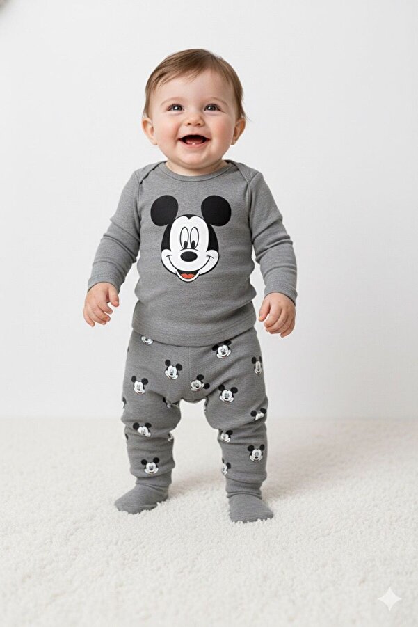 DIMPLE BABY Mickey Mouse Desenli 3'lü Bebek Takım