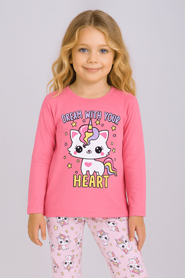 vitmo Kız Çocuk Uzun Kollu %100 Pamuklu Pijama Takımı Unicat