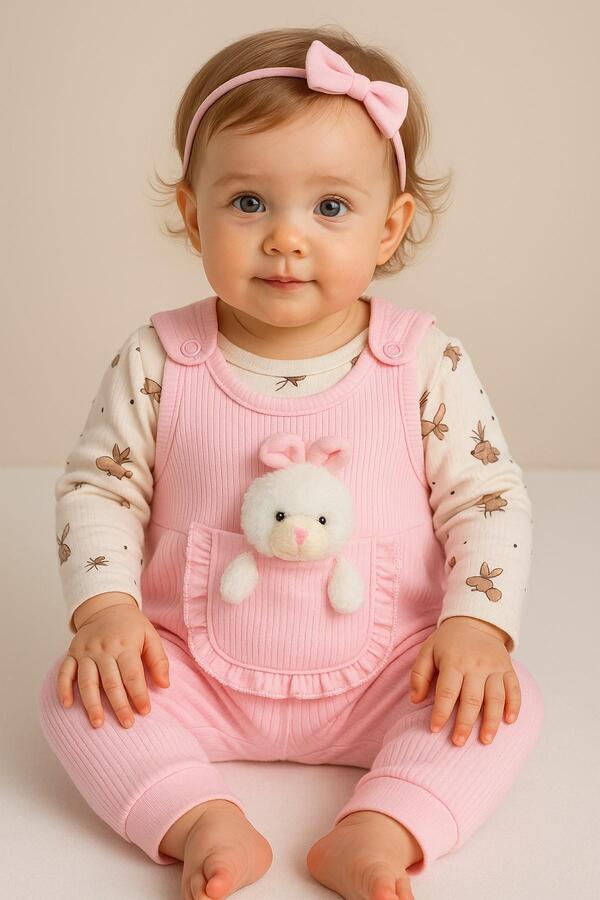 dinamik çocuk Oyuncak Tavşanlı Fitilli Çıtçıtlı Kız Bebek Tulum Takımı 2’li Tulum Seti – Zıbın ve Tulum|3-6-9Aylık