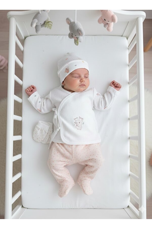 Kids Kingdom %100 Pamuk Organik Animal Desenli Yenidoğan 5li Kız Bebek Hastane Çıkış Seti