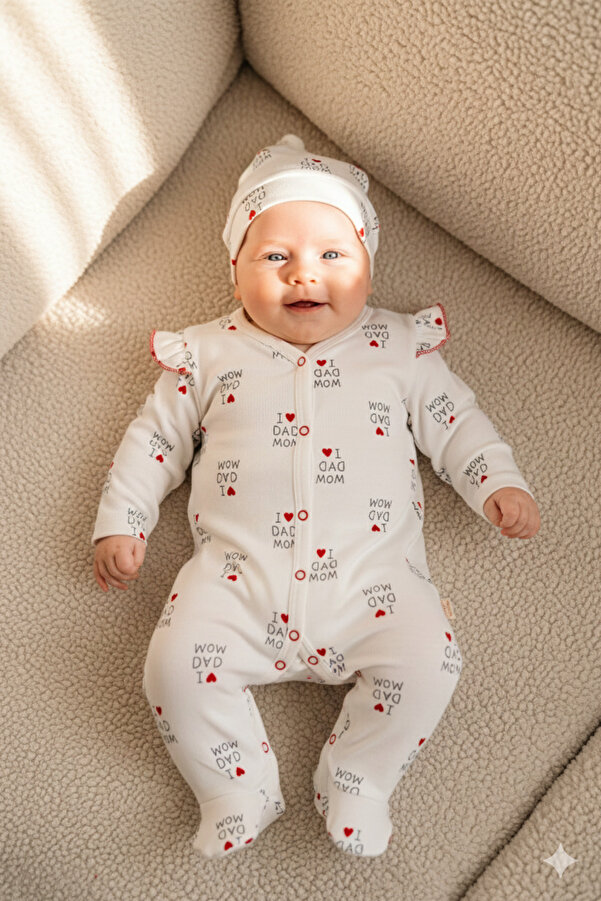 Miniday Baby Kız Bebek Baskılı tulum I dad mom Yeni doğan %Pamuklu Hastane çıkışı Uyku Tulumu Çıtçıtlı Basıc 10