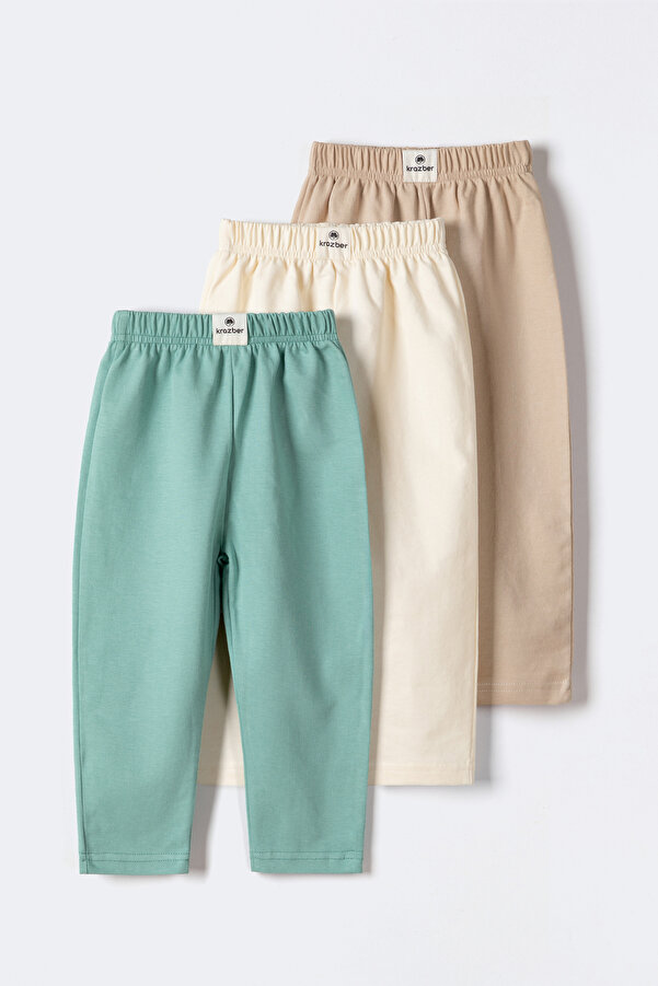 Krazber 3’lü Bebek Basic Pantolon Seti – Mint/Krem/Bej | 6-36 Ay | %100 Pamuk, Unisex Alt