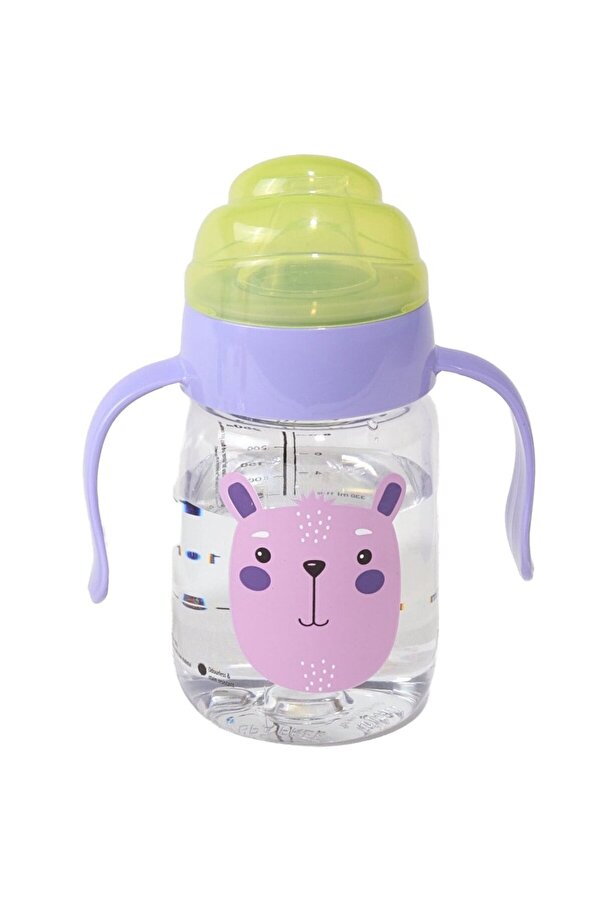 bebegen Bebekevi Unisex Yeşil Mor kulplu Ayılı Desenli Suluk 6+ Ay