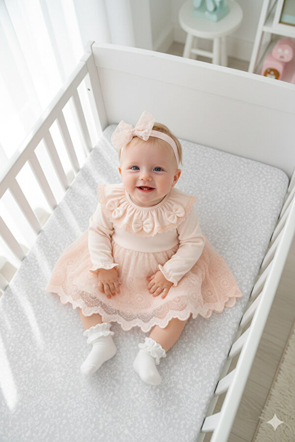 Miniday Baby Kız Bebek Mevlütlük Elbise Bandanalı Dantelli Yeni doğan Hastane çıkışı Gelinlik Abiye Mevlitlik 72