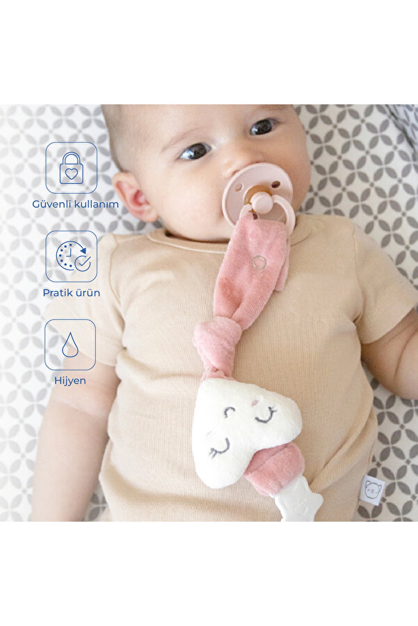 Babyjem Emzik Askısı Kalp Desen Gül Kurusu