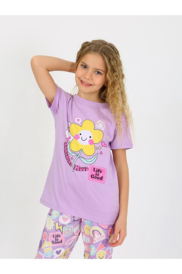 vitmo Kız Çocuk Kısa Kollu %100 Pamuklu Pijama Takımı Be Kind