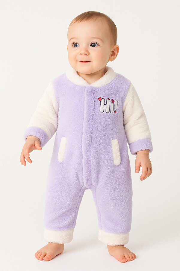 Chicsy Baby Kışlık Tatlı Welsoft Hi Yazılı Nakışlı Fermuarlı Alttan Çıtçıtlı Bebek Tulum