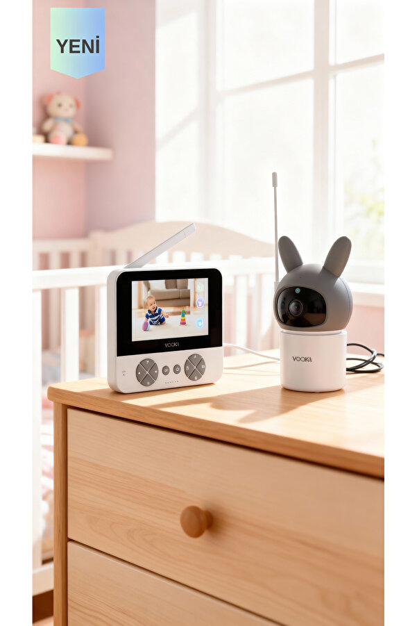 VOOKA Bebek Kamerası Kumandalı Monitörlü Karşılıklı Konuşma Özellikli , Hatırlatıcılı IP Bebek Kamerası