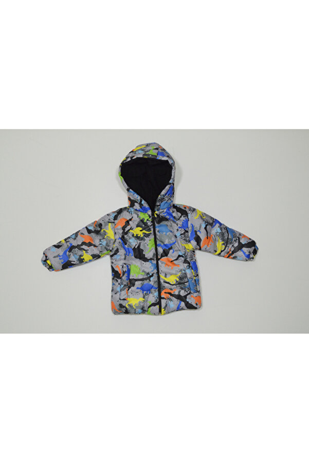 Baby Slon Kids Clup Kışlık fermuar kapüşonlu içi polar astarlı dinazor desenli su rüzgar geçirmez erkek bebek çocuk mont