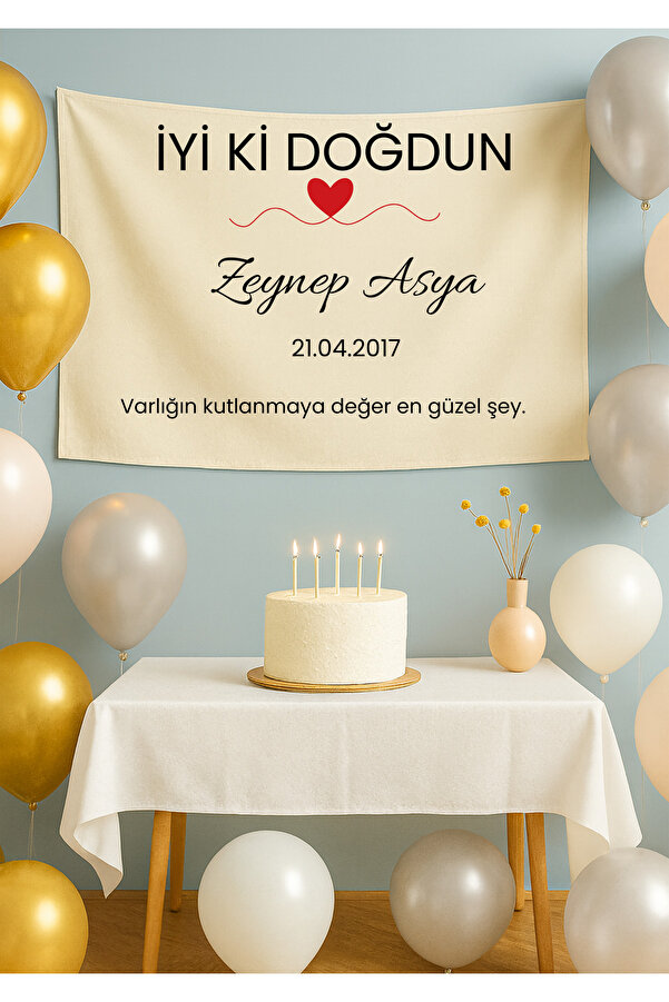 LUNA DİZAYN Kişiye Özel Yatay Doğum Günü Happy Birthday Duvar Örtüsü Duvar Halısı Birinci Kalite Kumaş