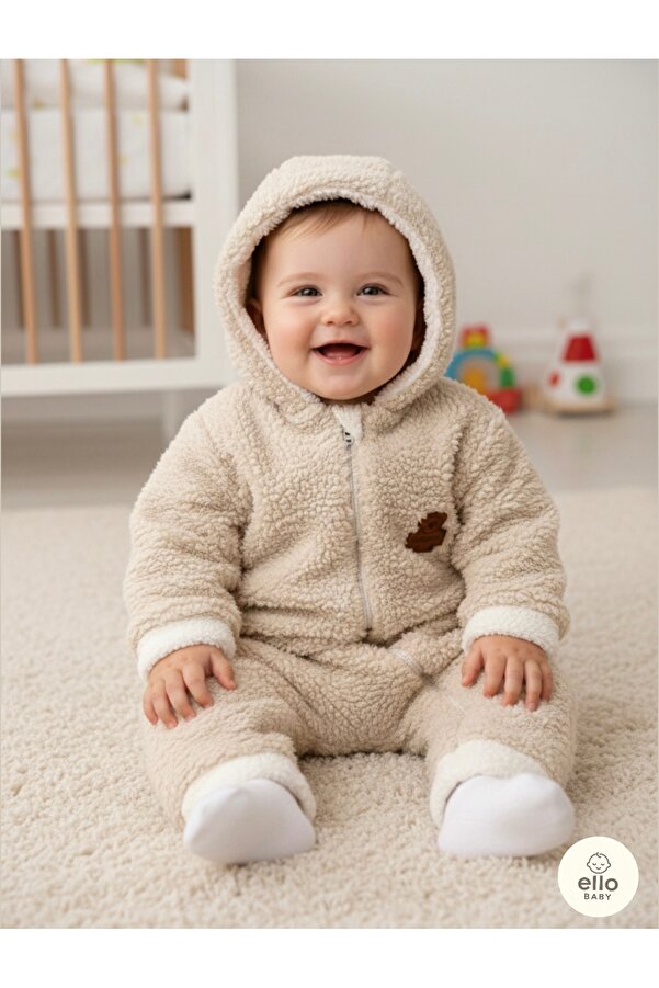 ELLO BABY Wellsoft Kışlık Peluş Kapüşonlu Bebek Tulumu