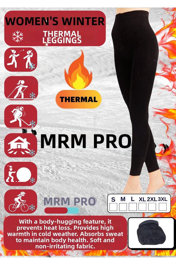 mrmpro Women's Black Winter Thermal Leggings Inner Towel Fleece Durable Model