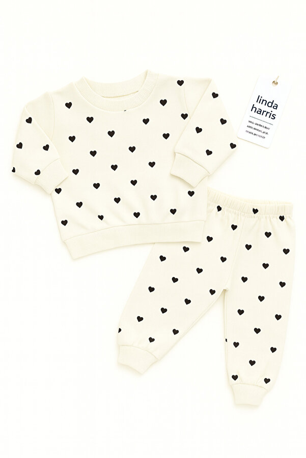 Linda Harris Heart Pattern Ekru-Siyah 2’li Bebek Takım