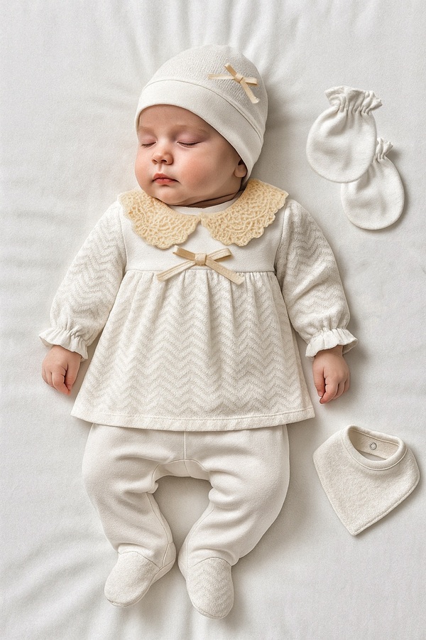 GizaKids %100 Pamuk Kız Bebek Yenidoğan 5 Parça Hastane Çıkışı Set