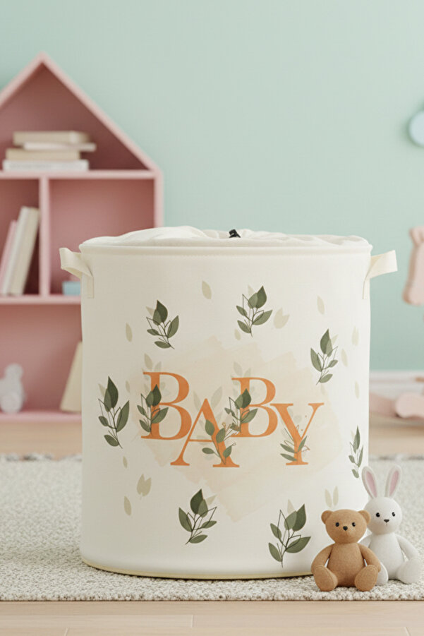 PH Prendi Home Baby Baskılı Çok Amaçlı Oyuncak Saklama Kirli Çamaşır Katlanır Düzenleyici Ağzı Büzgülü Sepet 37x40