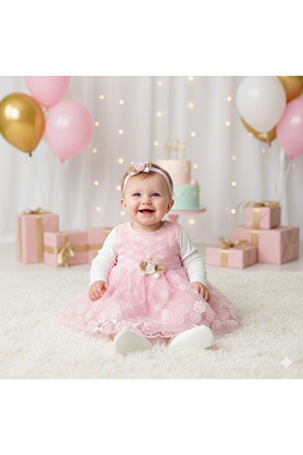 Petite Ponpon Baby Kız Bebek Yenidoğan Mevlüt Elbisesi Bebek Hediyelik Mevlütlük Elbise