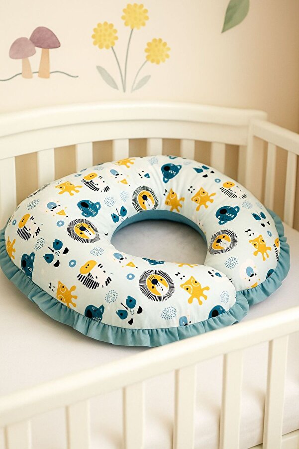 JUNİPERUS Fırfırlı Emzirme Yastığı Ve Destek Minderi Çift Taraflı %100 Pamuk Kumaş