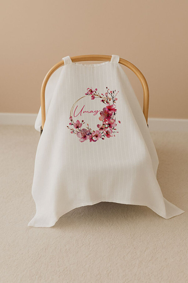 Bebe wini %100 Pamuklu Müslin Tek Kat İsimli Puset Örtüsü MN69