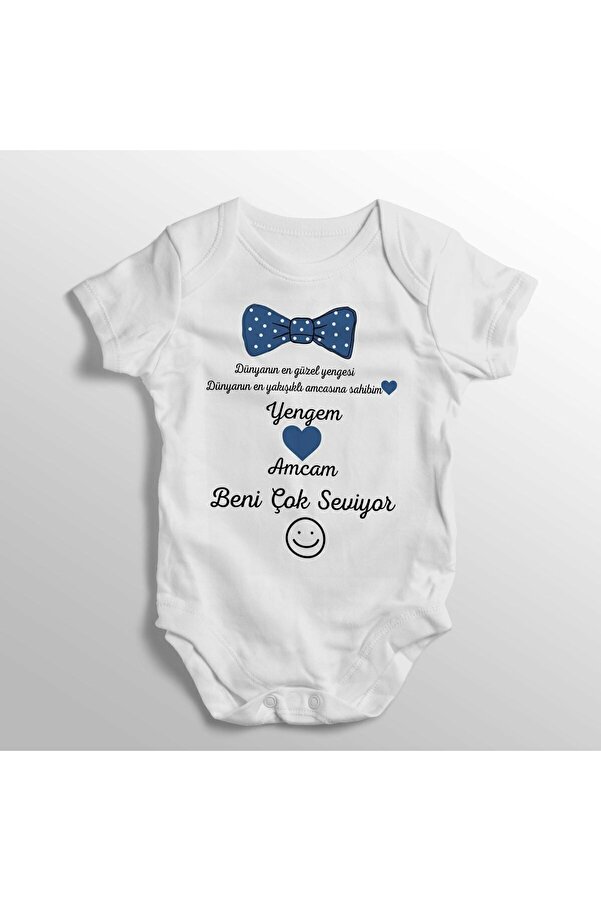 Genel Markalar Dünyanın En Güzel Yengesi En Yakışıklı Amcasına Sahibim Erkek Yazılı Baskılı Bebek Zıbını