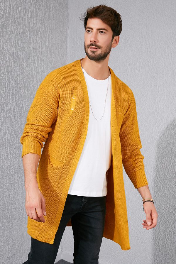 Sateen Men Cardigan Yellow Regular fit Trendyol