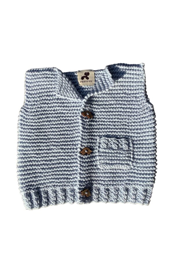 Petityu Pamuklu Örme Yelek Mavi