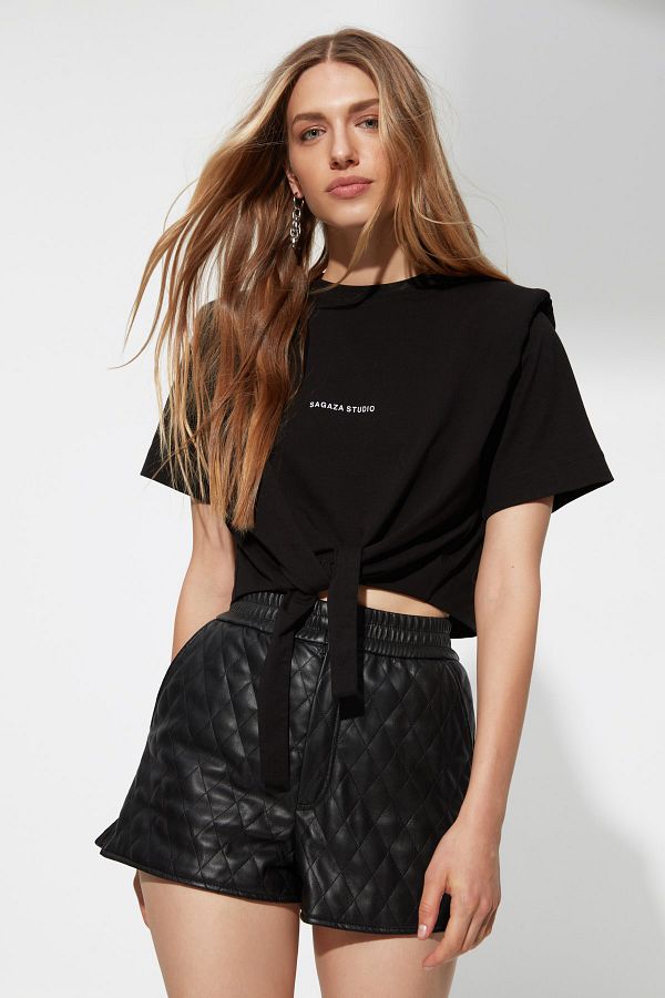 Trendyol Collection-X Sagaza Studio Black Slogan Knitted T-Shirt TPRAW22TS0214 1