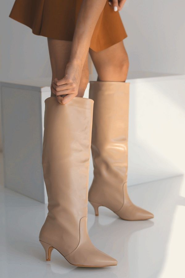 SHOEBELLAS-Cizme cu toc pentru femei Nude 1
