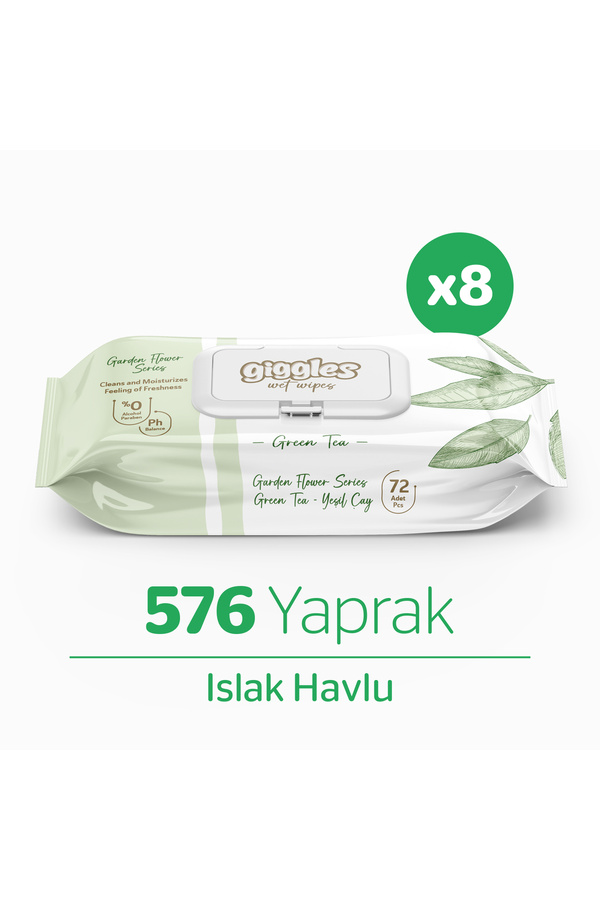giggles Yeşilçay Kokulu Islak Havlu 72'li 8 Paket 576 Mendil