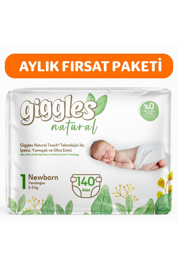 giggles Natural 1 Numara Yenidoğan Pamuklu Bebek bezi 140 Adet