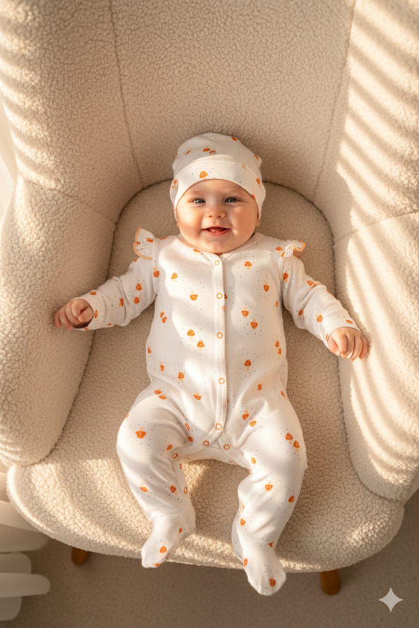 Miniday Baby Kız Bebek Baskılı Tulum Şapkalı Mantar Yeni doğan Pamuklu Hastane çıkışı Uyku Tulumu Çıtçıtlı