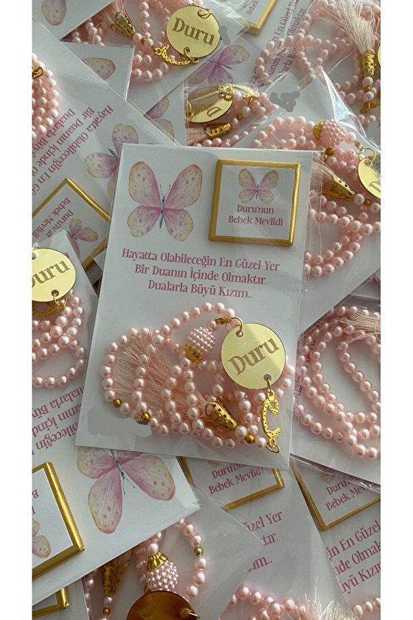 İnci Kişiye Özel İSİMLİ Sünnet Mevlidi Bebek Mevlidi İnci Plastik Boncuk Tesbih Çikolata 25 Adet