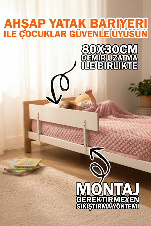 AGUBUGU BABY Ahşap Yatak Bariyeri 80x30