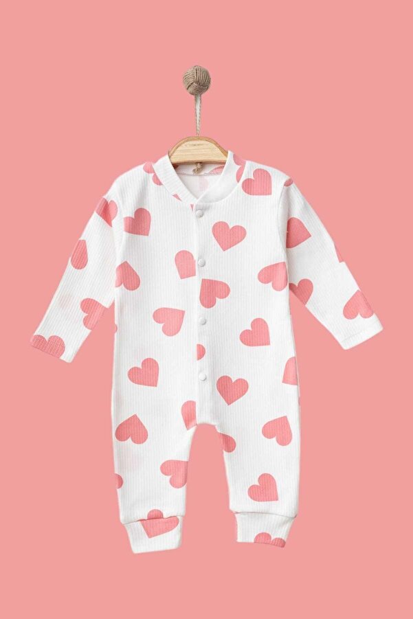 dinamik çocuk Bebek Kalpli Baskılı Fitilli Kumaş Çıtçıtlı Yenidoğan Bebek Tulumu %100Pamuk Esnek 1-3-6Aylık