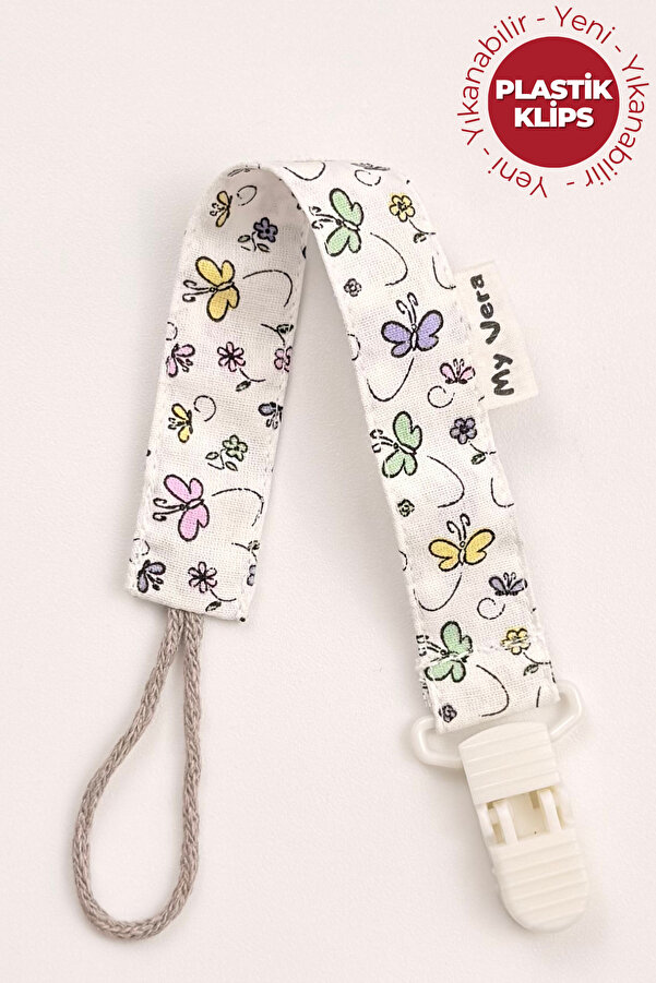 MyVera Kelebek Emzik Askısı - Kumaş Pamuk Bağcıklı Emzik Zinciri - Emzik Tutacağı