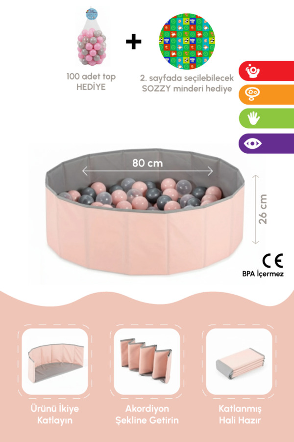 Sozzy Toys 100 toplu Çocuk Top Havuzu – Güvenli Oyun Alanı -Bebek Oyun Havuzu-Sozzy minder HEDİYELİ - PEMBE